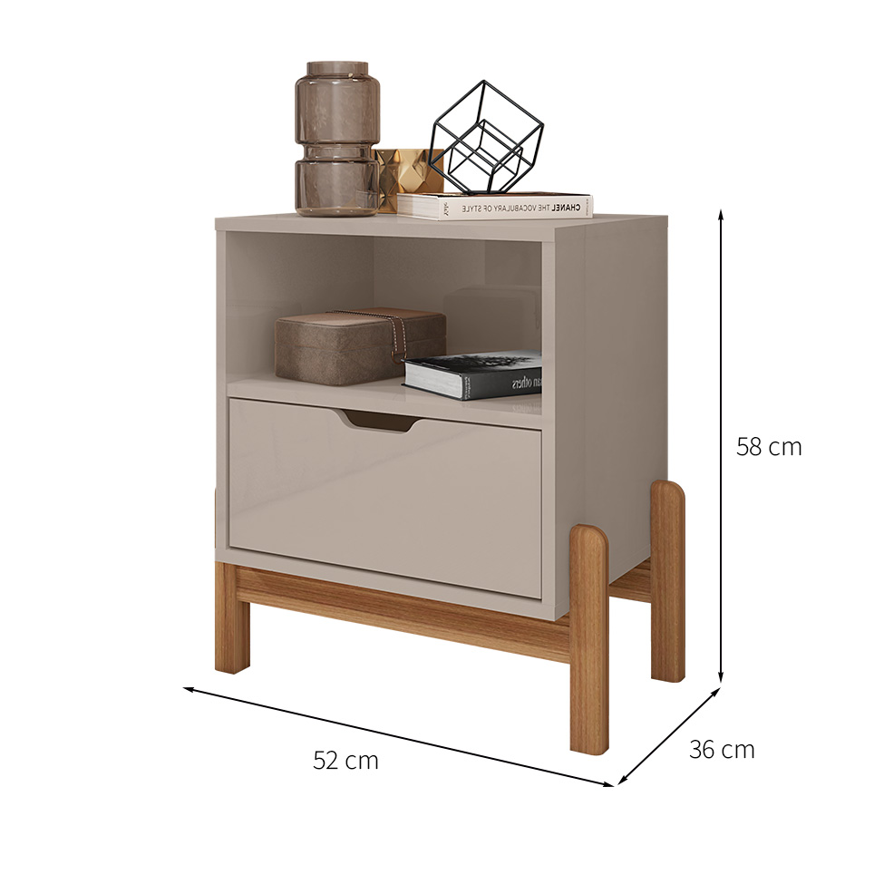Mesa de Cabeceira Antares 1 Gaveta Off White e Cedro