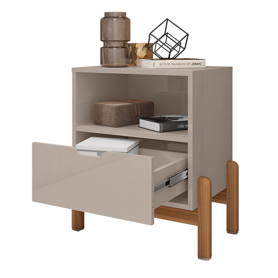Mesa de Cabeceira Antares 1 Gaveta Off White e Cedro