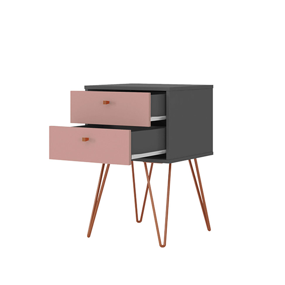 Mesa de Cabeceira Bled 2 Gavetas Grafite e Rosé