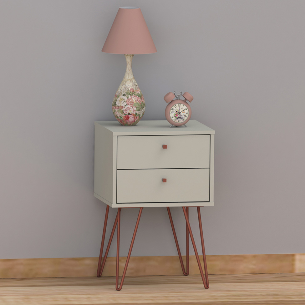 Mesa de Cabeceira Bled 2 Gavetas Off White e Cobre