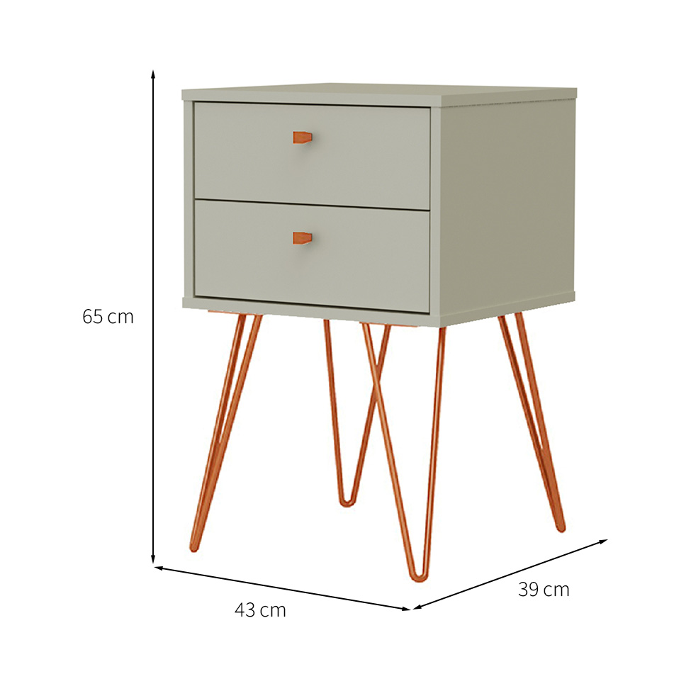 Mesa de Cabeceira Bled 2 Gavetas Off White e Cobre