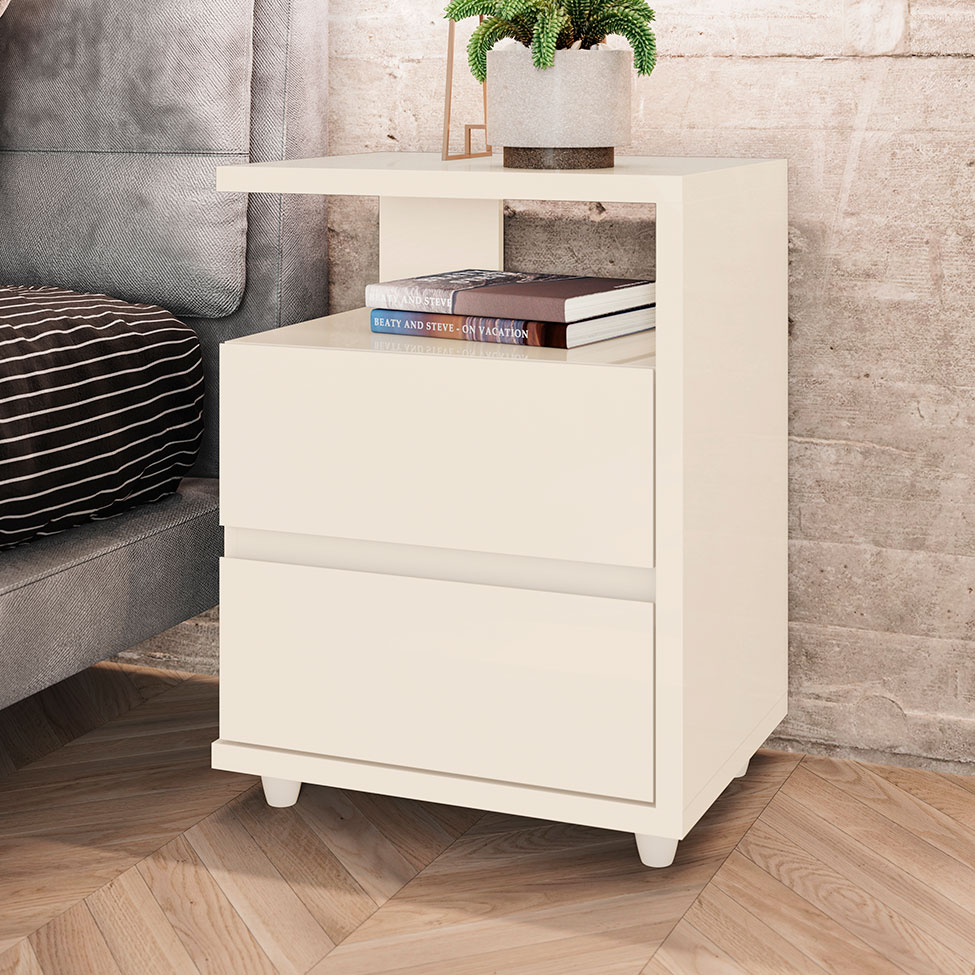 Mesa de Cabeceira Campeche 2 Gavetas Off White
