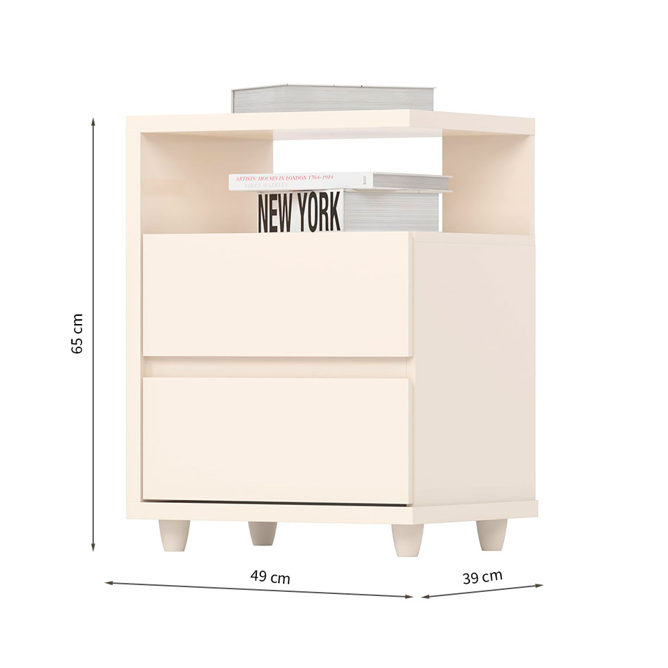 Mesa de Cabeceira Campeche 2 Gavetas Off White