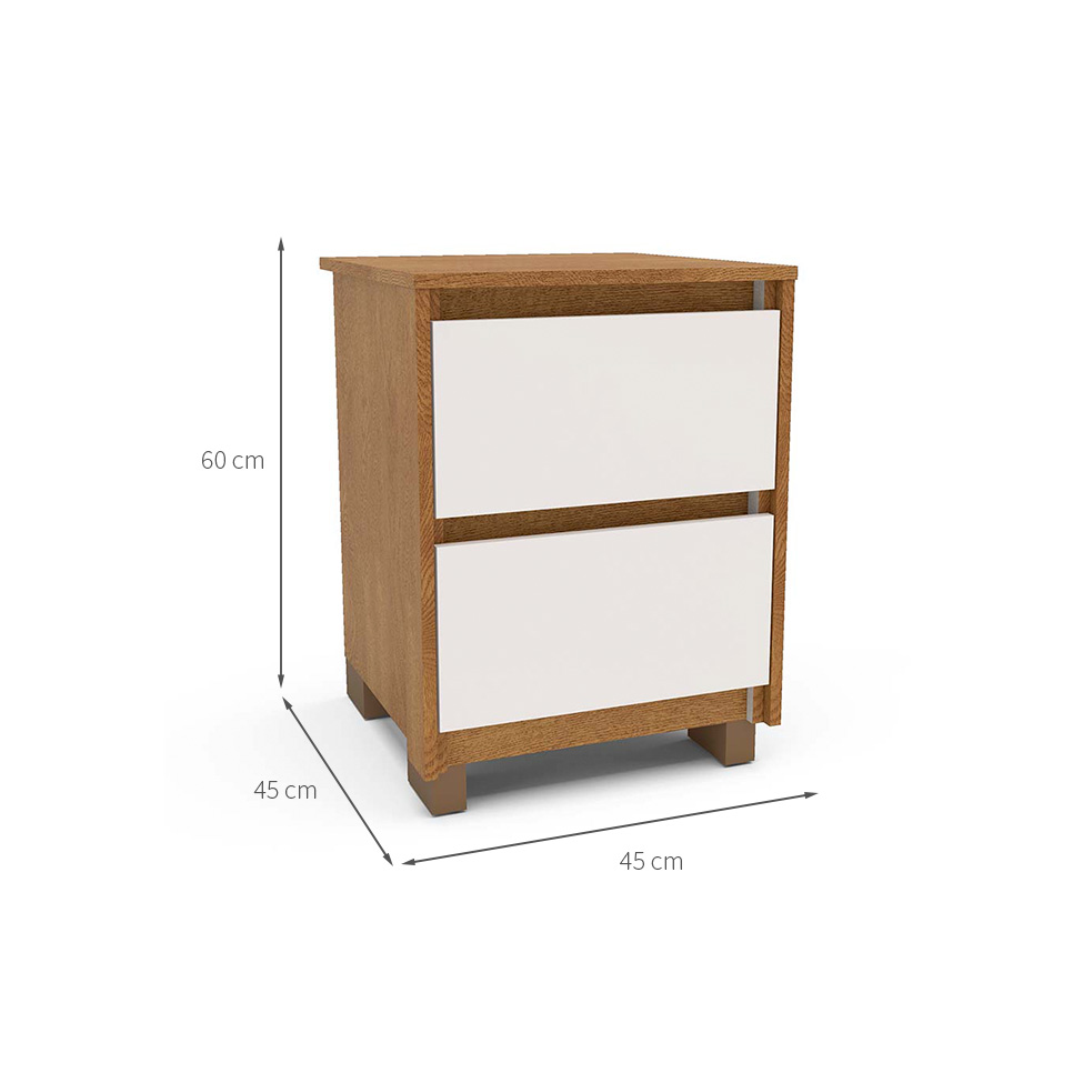 Mesa de Cabeceira Coimbra 2 Gavetas Freijó e Off White