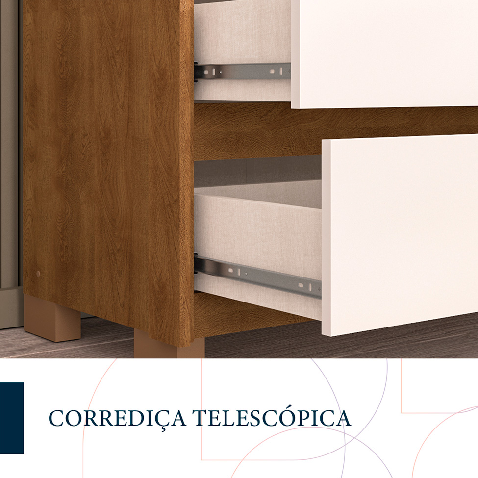 Mesa de Cabeceira Coimbra 2 Gavetas Freijó e Off White