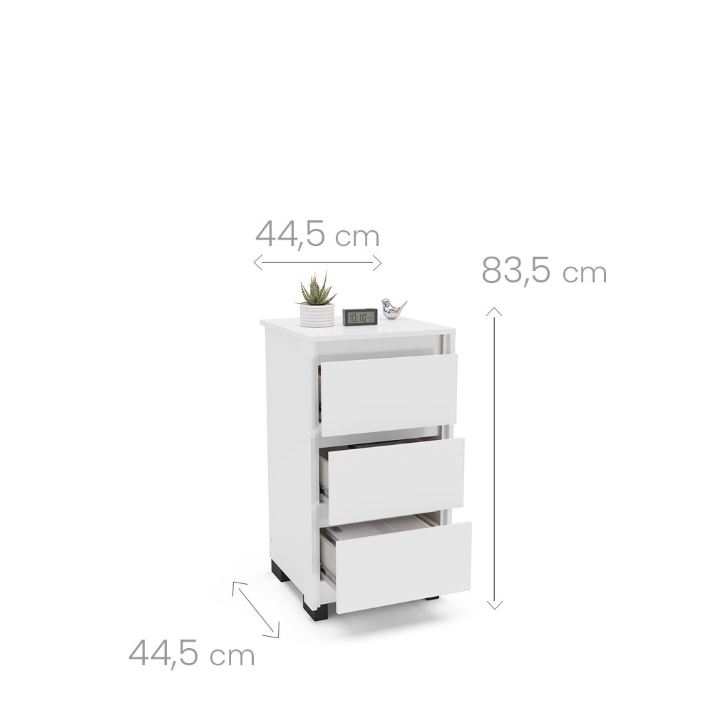 Mesa de Cabeceira Coimbra 3 Gavetas Branca