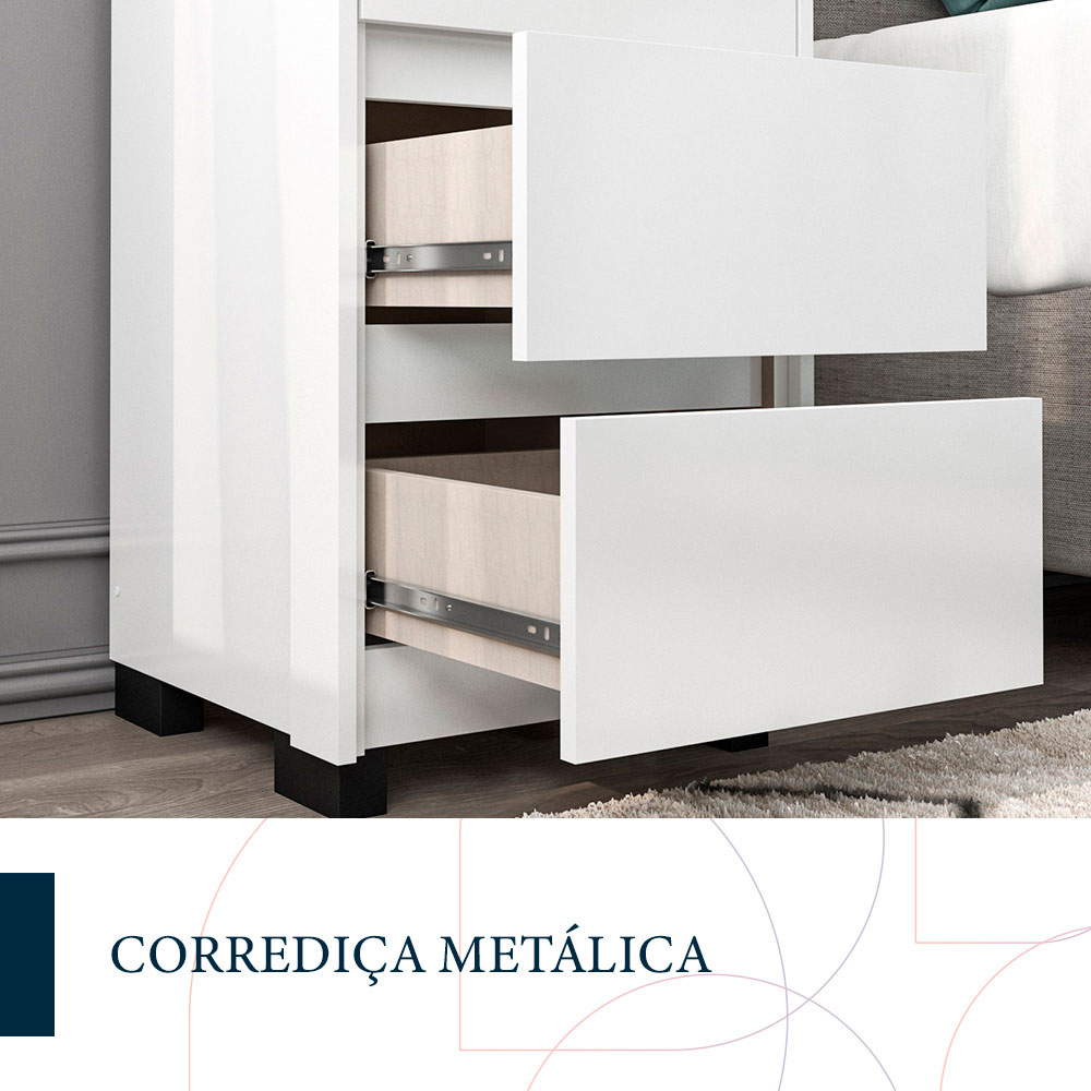 Mesa de Cabeceira Coimbra 3 Gavetas Branca