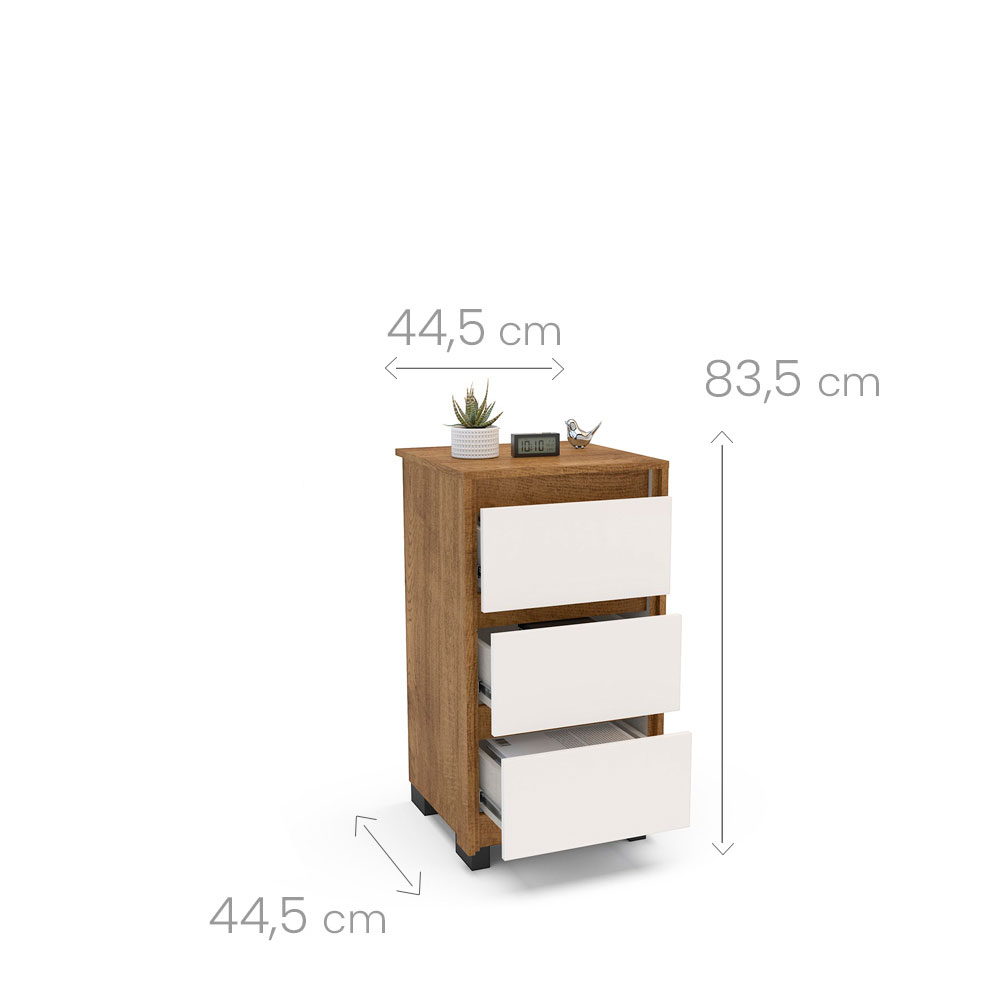 Mesa de Cabeceira Coimbra 3 Gavetas Freijó e Off White