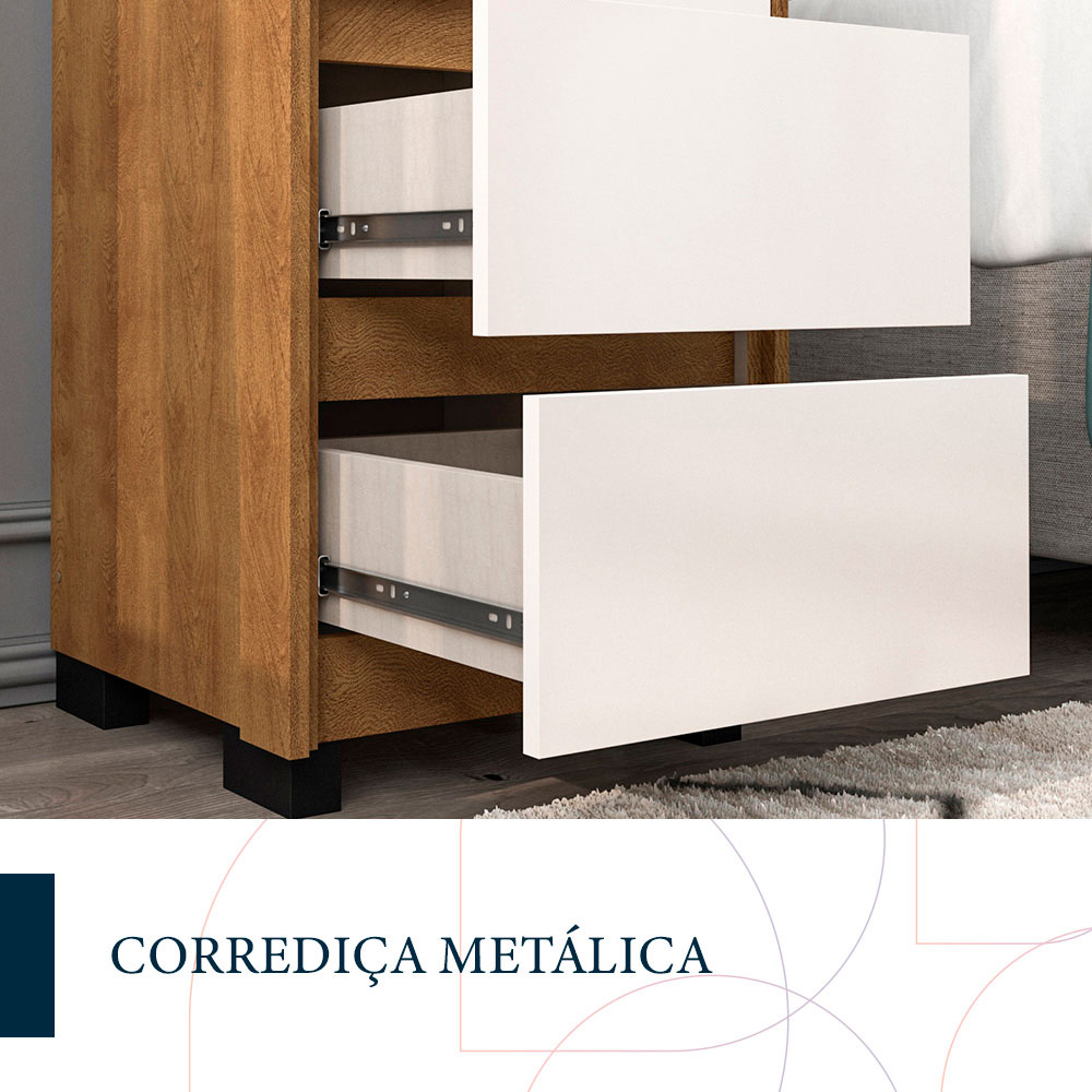 Mesa de Cabeceira Coimbra 3 Gavetas Freijó e Off White
