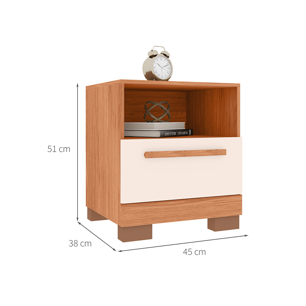 Mesa de Cabeceira Eden 1 Gaveta Freijó e Off White