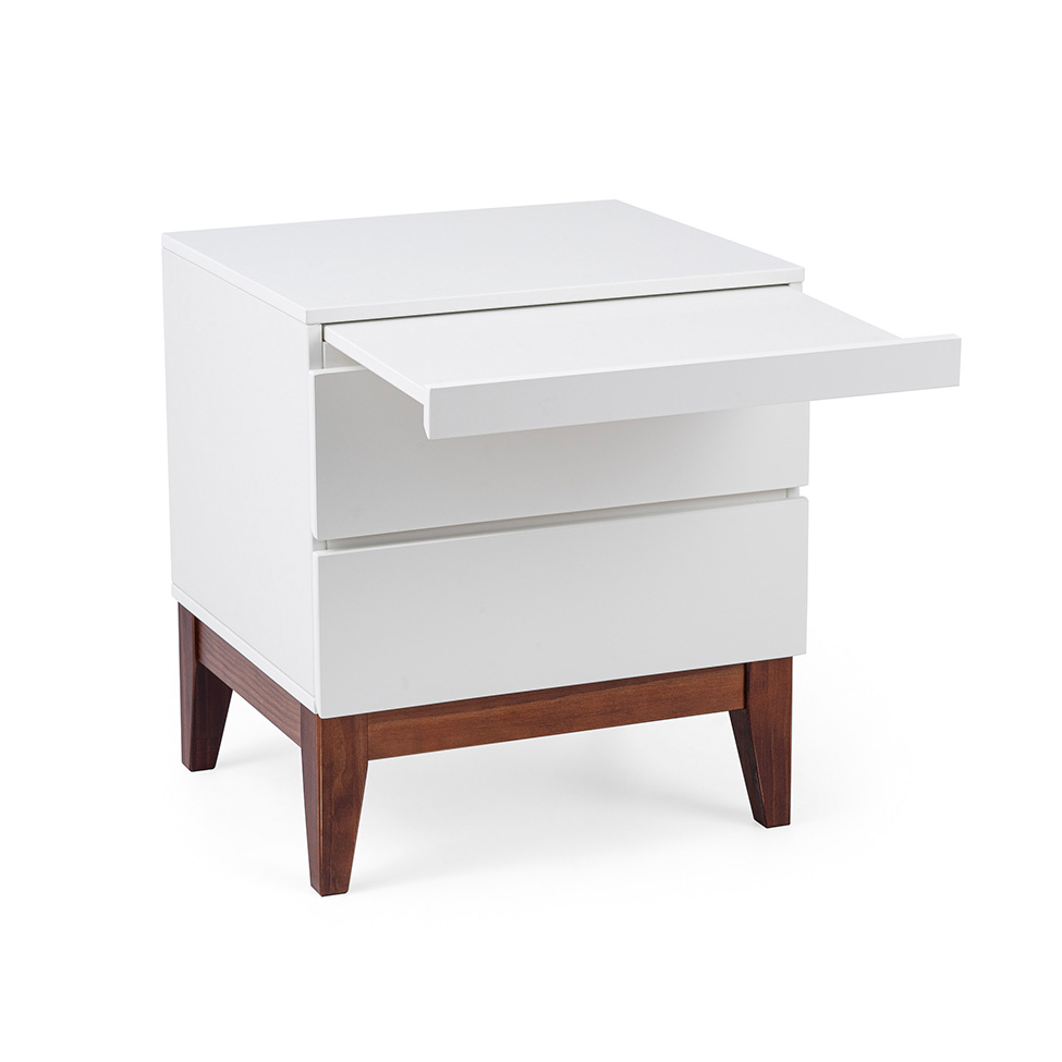 Mesa de Cabeceira Fresh com Suporte Extensível 2 Gavetas Branco e Imbuia