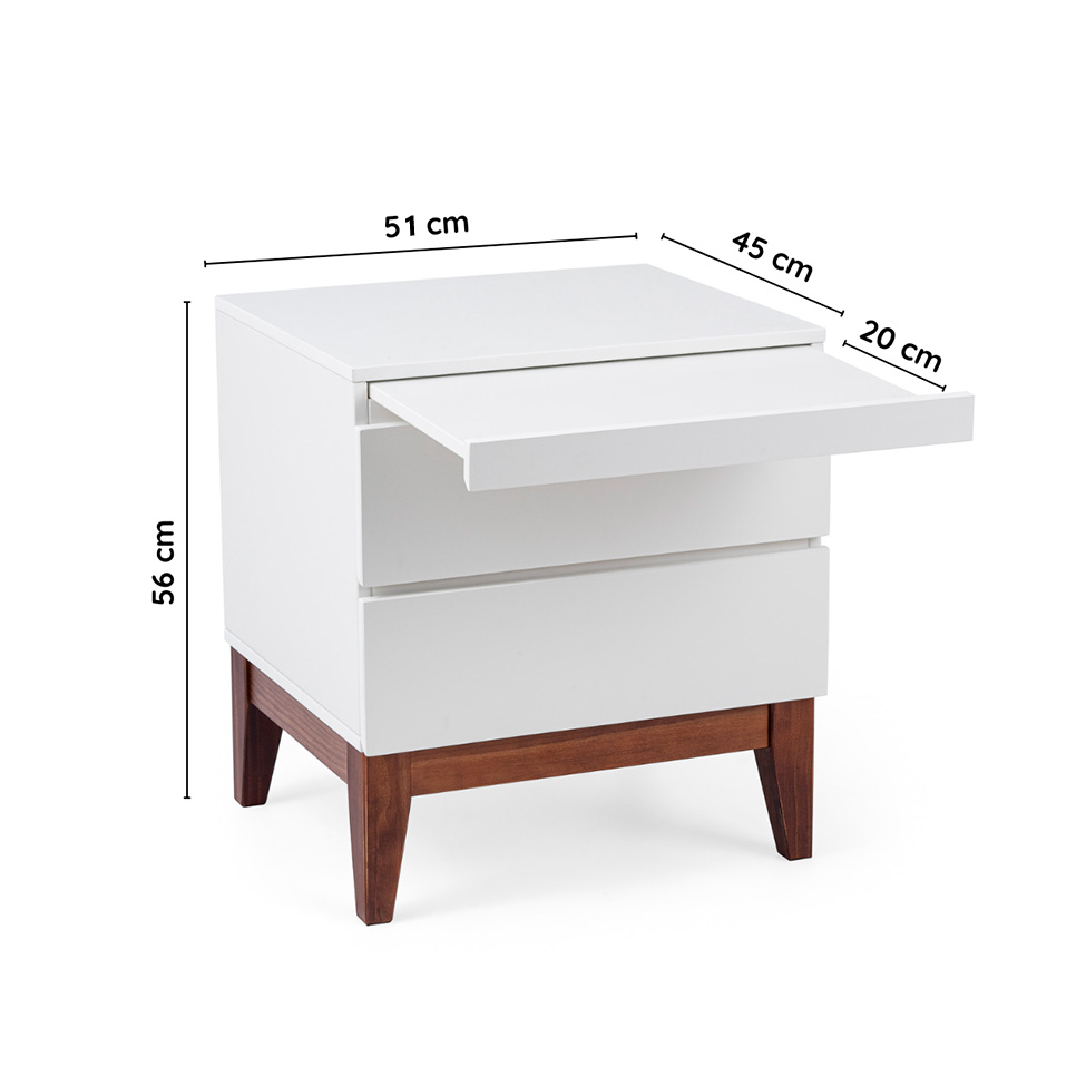 Mesa de Cabeceira Fresh com Suporte Extensível 2 Gavetas Branco e Imbuia