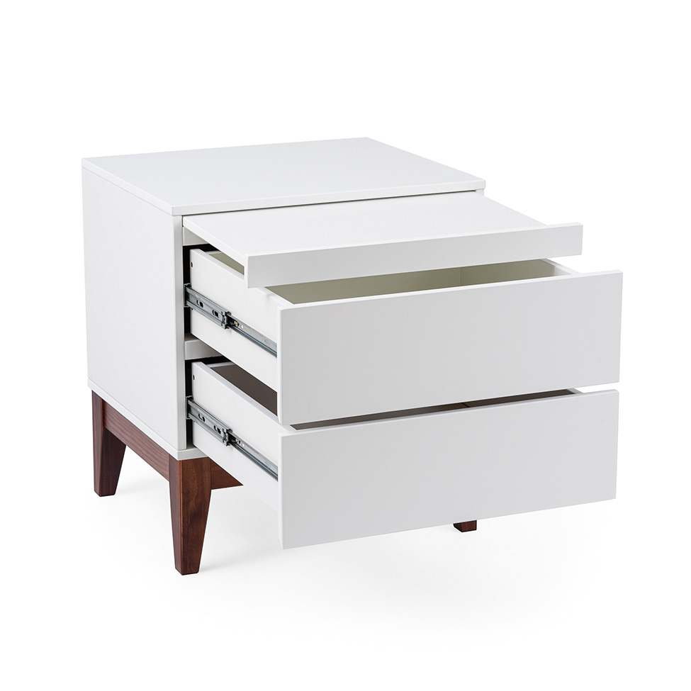 Mesa de Cabeceira Fresh com Suporte Extensível 2 Gavetas Branco e Imbuia