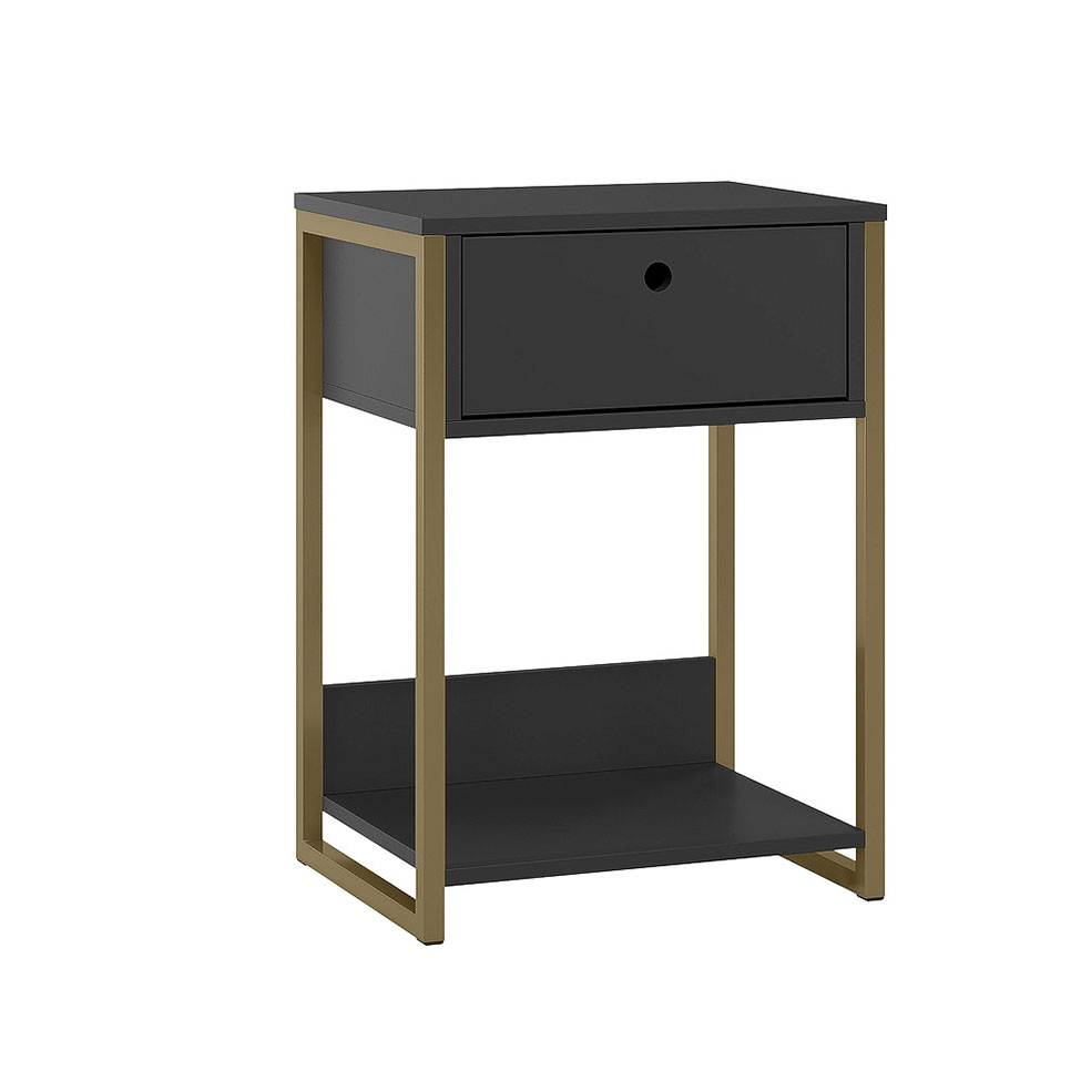 Mesa de Cabeceira Industrial Dijon 1 Gaveta Preta