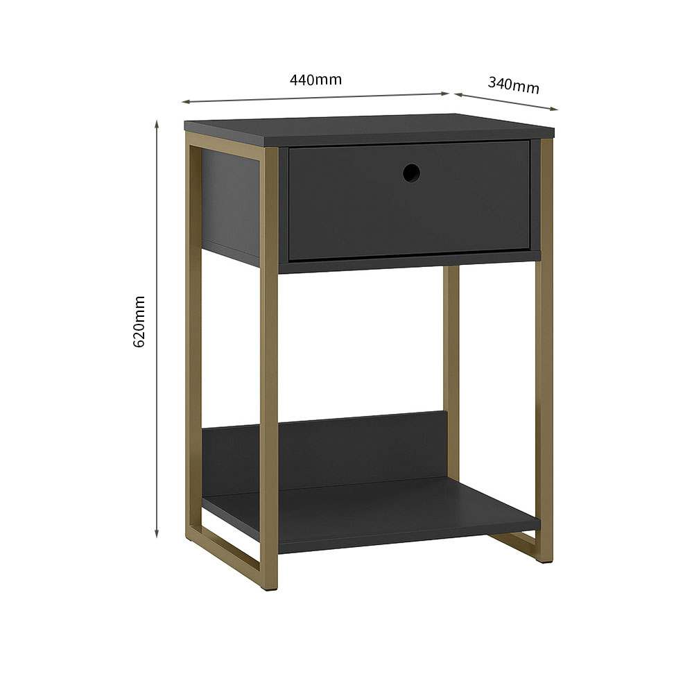 Mesa de Cabeceira Industrial Dijon 1 Gaveta Preta