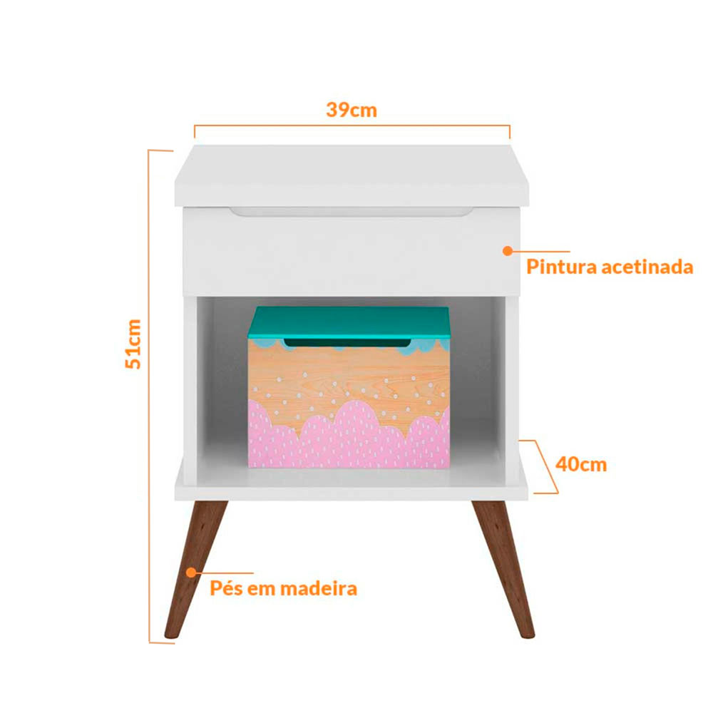 Mesa de Cabeceira Infantil Melinda 1 GV Branca
