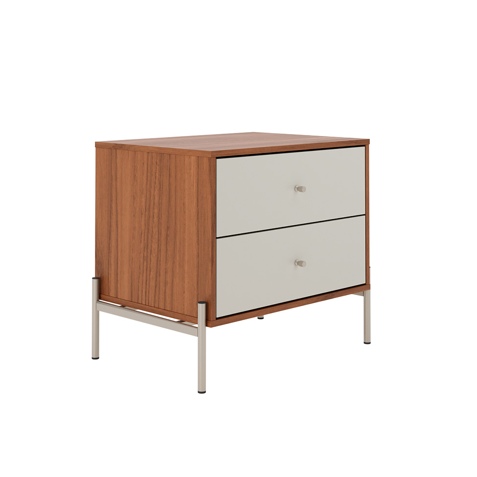 Mesa de Cabeceira Jasper 2 Gavetas Canela e Off White