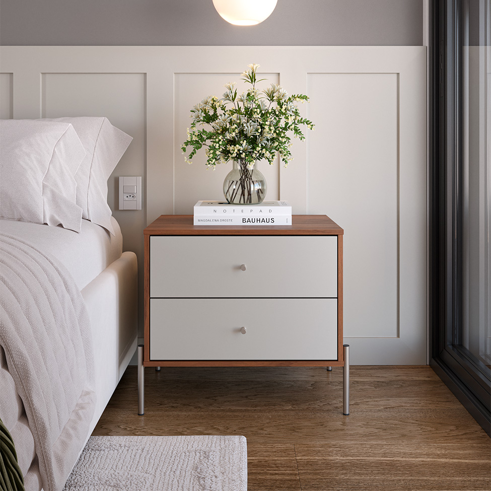 Mesa de Cabeceira Jasper 2 Gavetas Canela e Off White