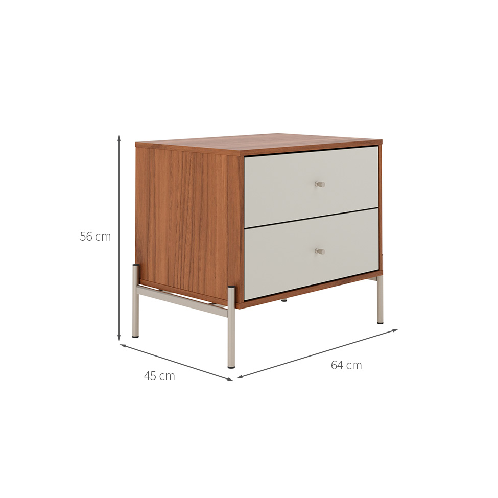 Mesa de Cabeceira Jasper 2 Gavetas Canela e Off White