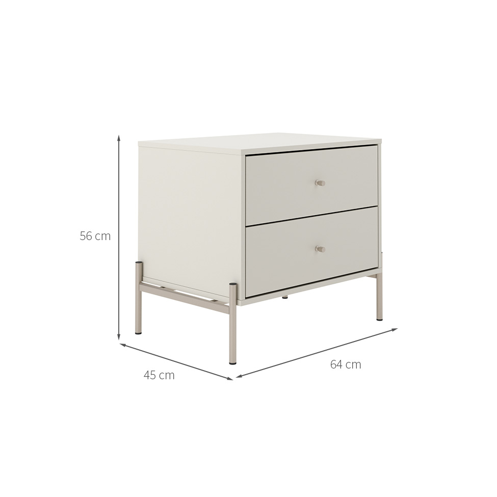 Mesa de Cabeceira Jasper 2 Gavetas Off White e Champanhe