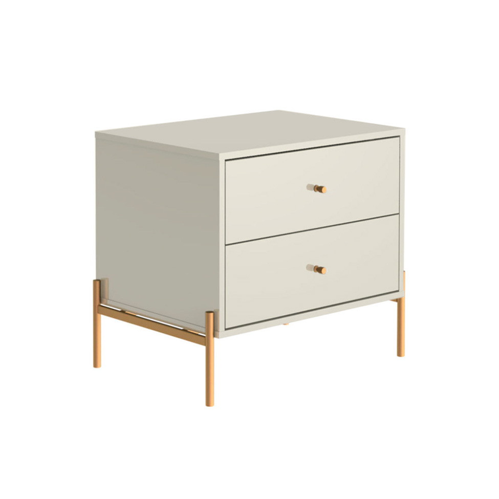 Mesa de Cabeceira Jasper 2 Gavetas Off White e Dourada