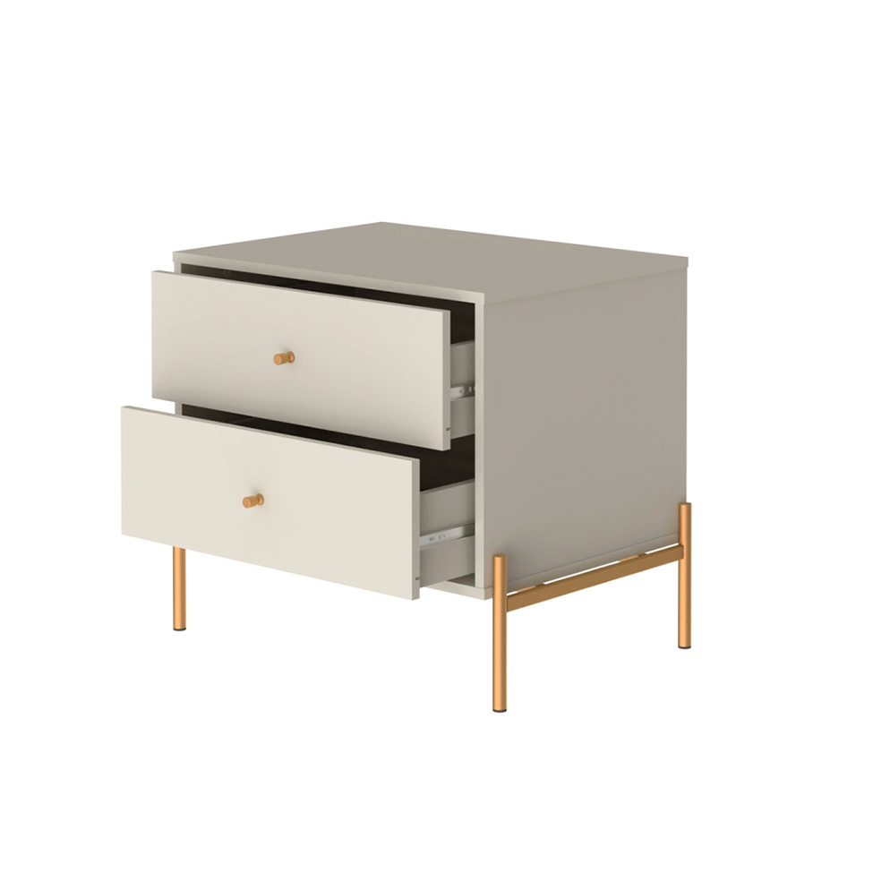 Mesa de Cabeceira Jasper 2 Gavetas Off White e Dourada
