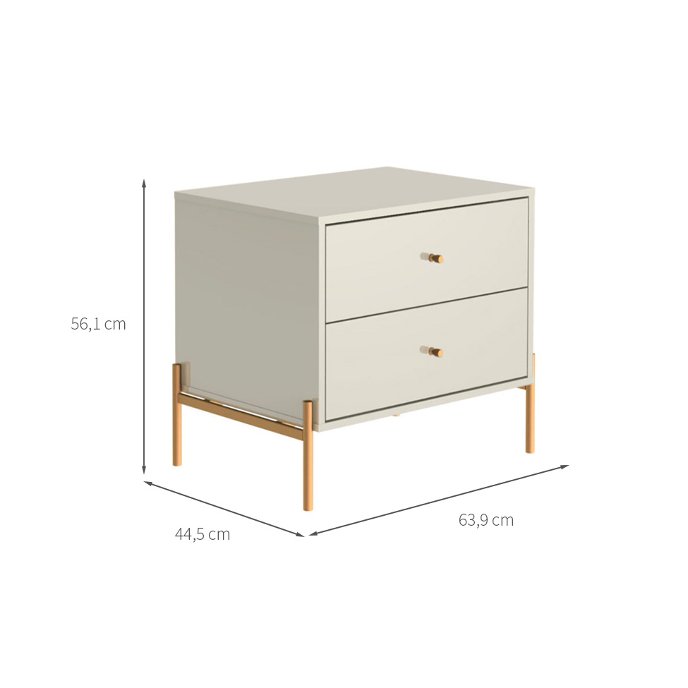 Mesa de Cabeceira Jasper 2 Gavetas Off White e Dourada