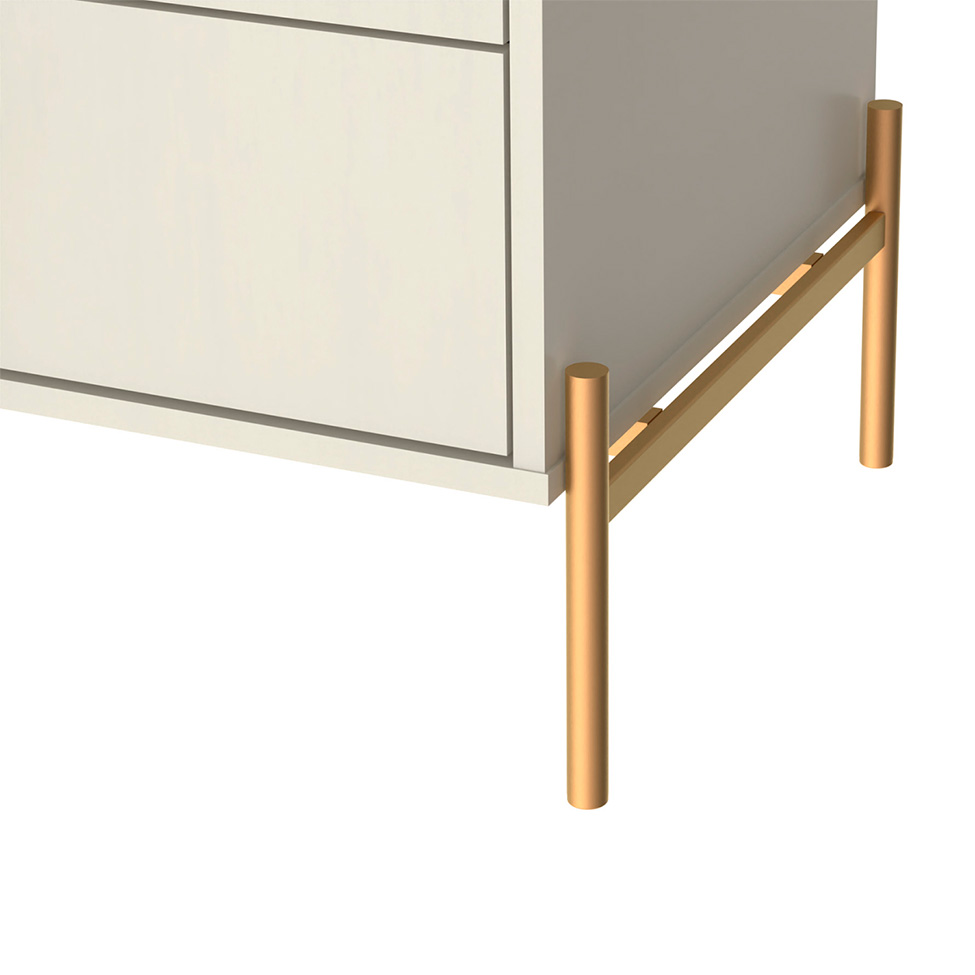 Mesa de Cabeceira Jasper 2 Gavetas Off White e Dourada