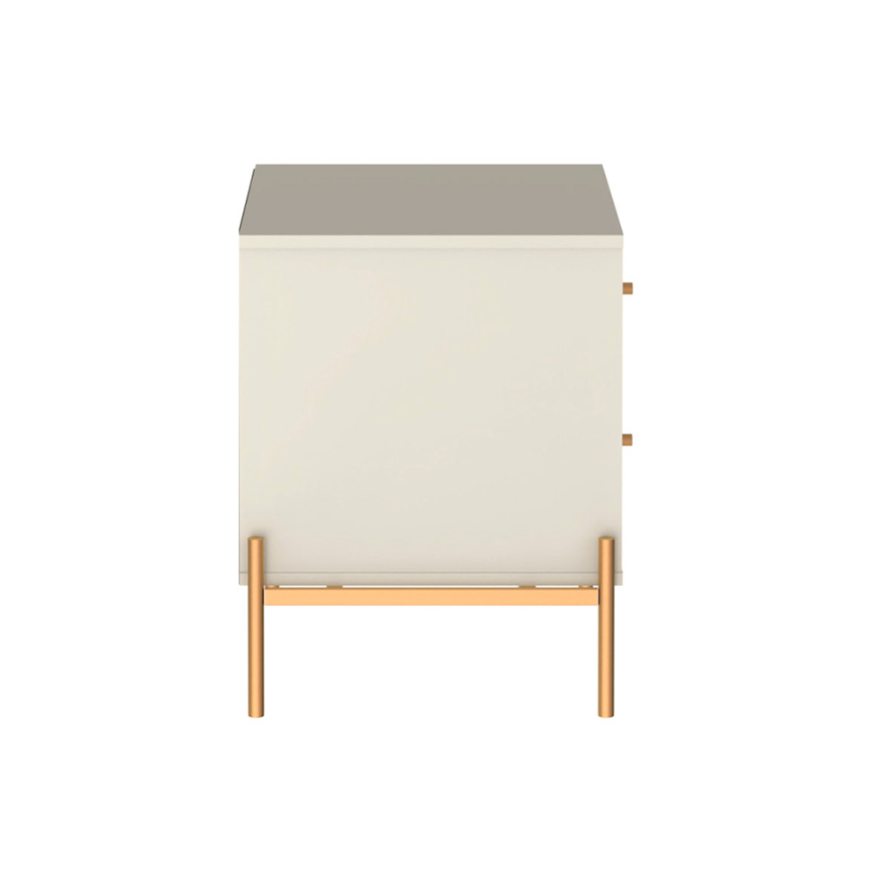 Mesa de Cabeceira Jasper 2 Gavetas Off White e Dourada