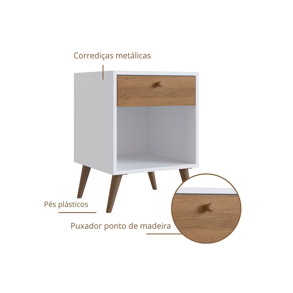 Mesa de Cabeceira Lema 1 GV Branca e Mel