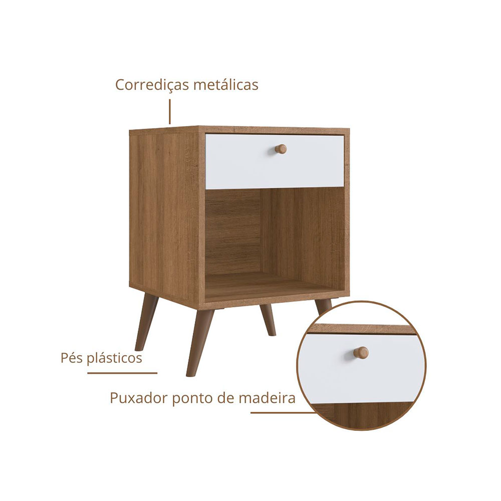 Mesa de Cabeceira Lema 1 Gaveta Mel e Branca