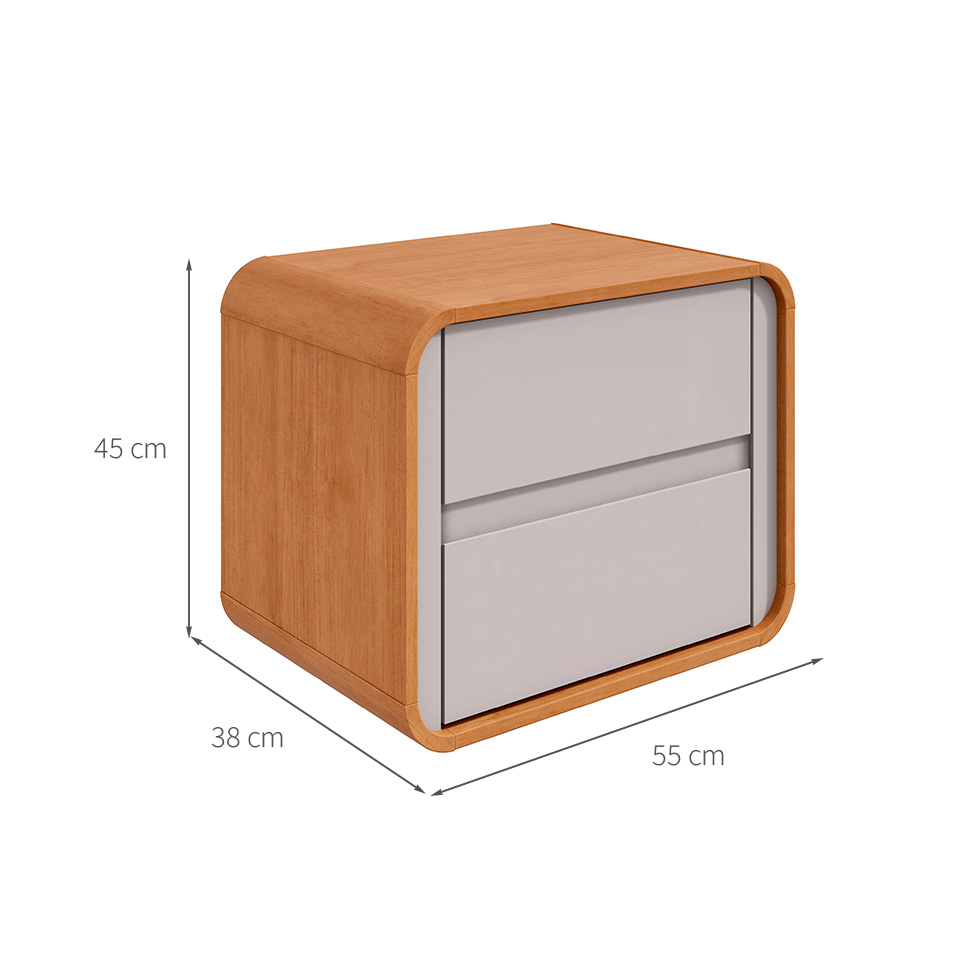 Mesa de Cabeceira Loop 2 Gavetas Amêndoa e Off White