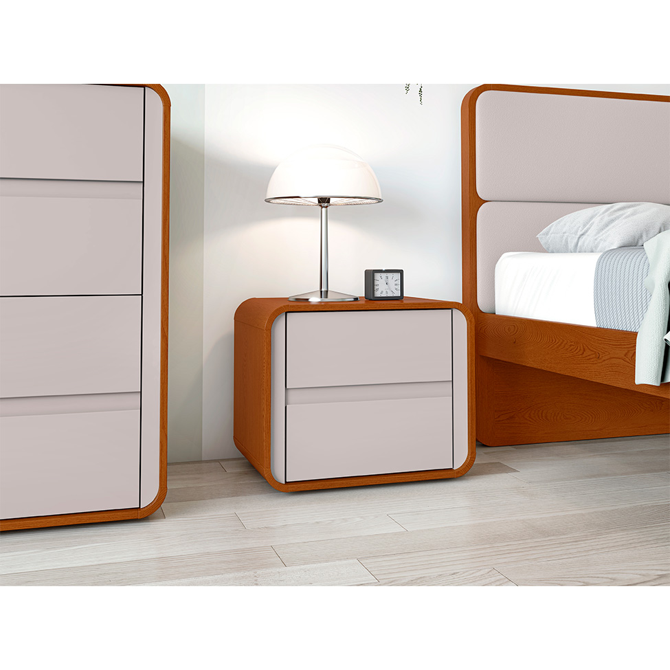 Mesa de Cabeceira Loop 2 Gavetas Frassino e Off White