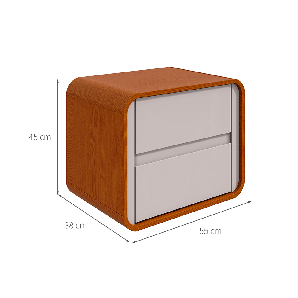 Mesa de Cabeceira Loop 2 Gavetas Frassino e Off White