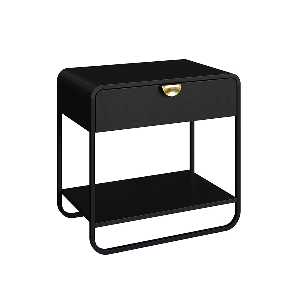 Mesa de Cabeceira Luna 1 Gaveta Preto e Dourado