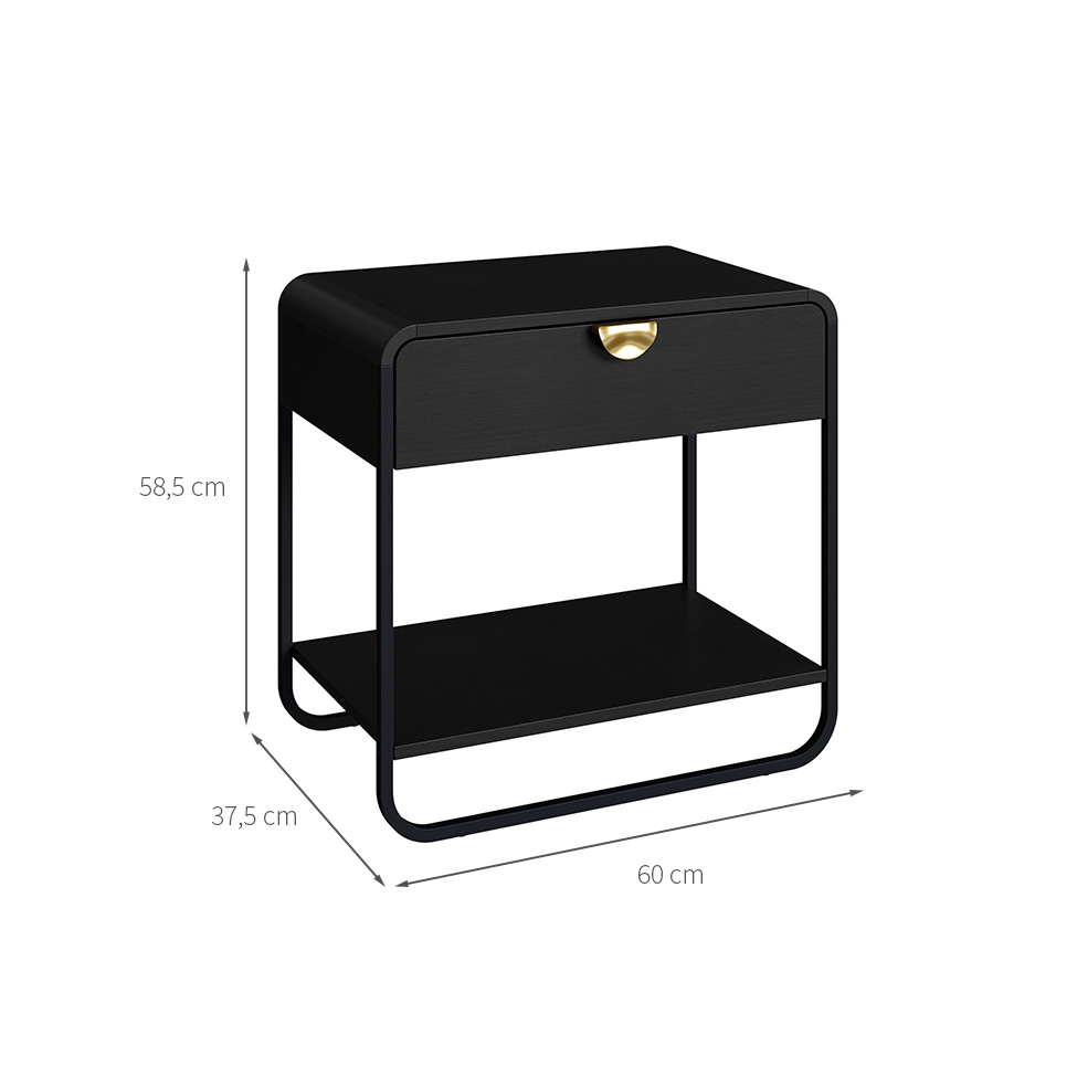 Mesa de Cabeceira Luna 1 Gaveta Preto e Dourado
