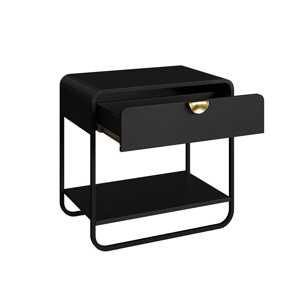 Mesa de Cabeceira Luna 1 Gaveta Preto e Dourado