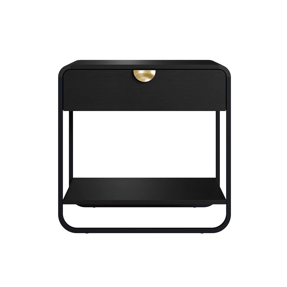Mesa de Cabeceira Luna 1 Gaveta Preto e Dourado