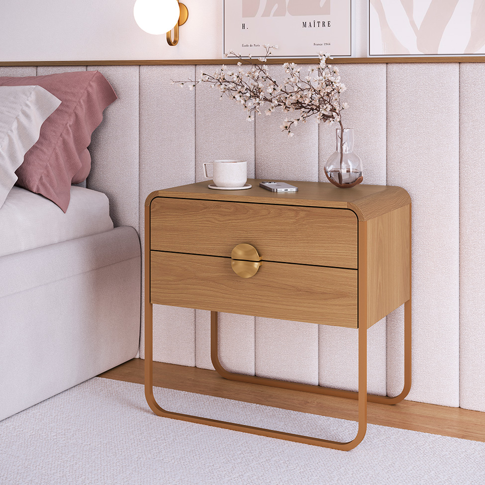 Mesa de Cabeceira Luna 2 Gavetas Hanover e Dourado