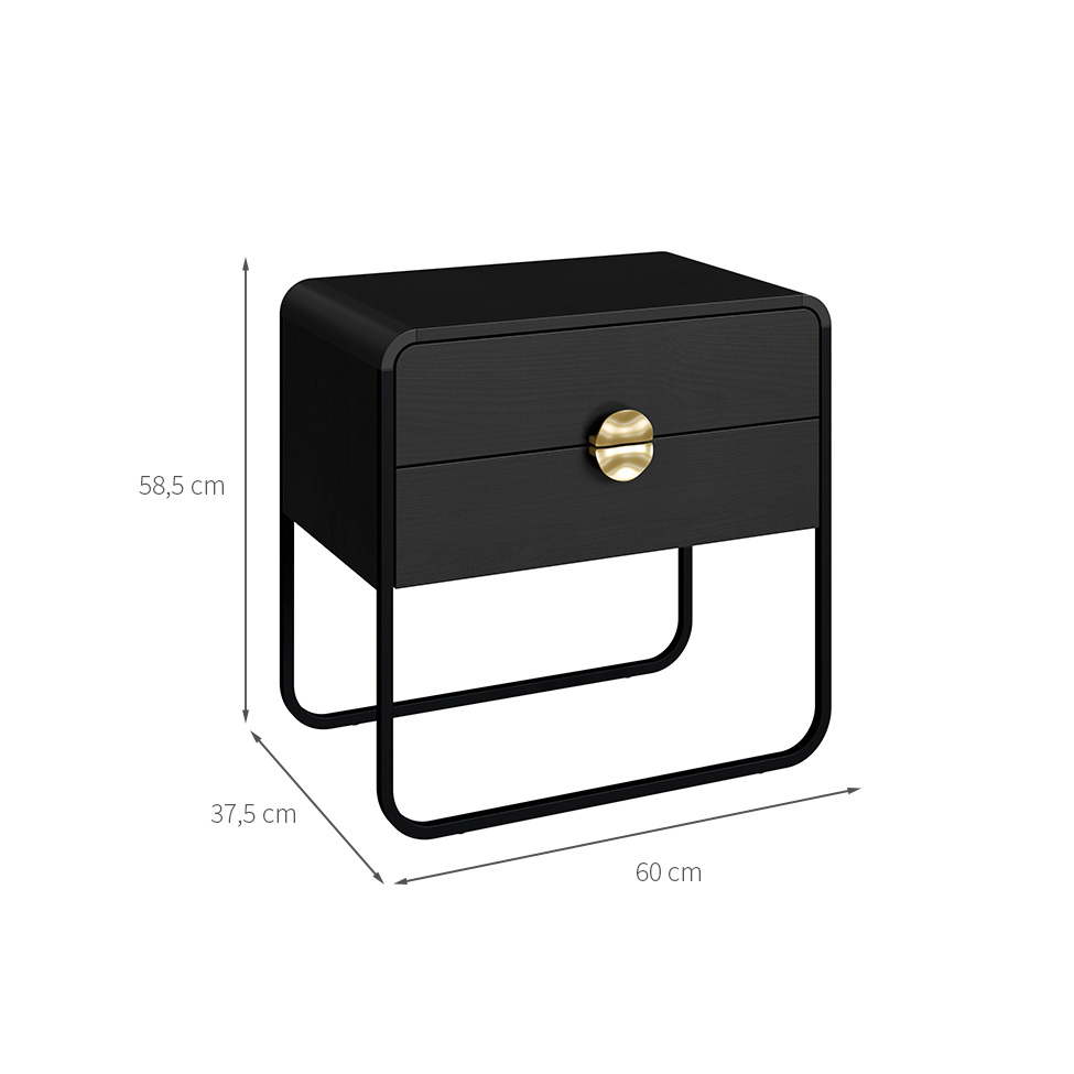 Mesa de Cabeceira Luna 2 Gavetas Preto e Dourado