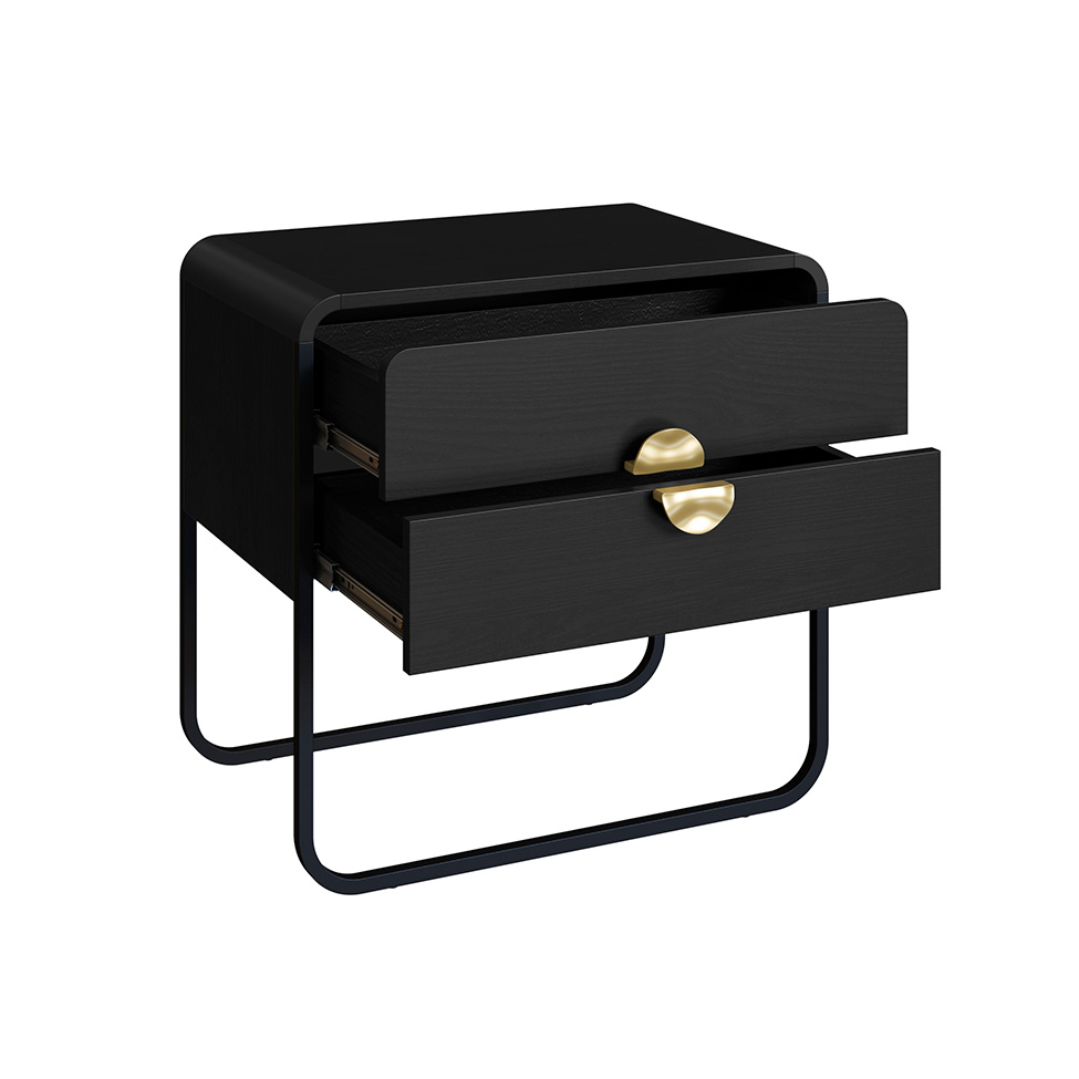 Mesa de Cabeceira Luna 2 Gavetas Preto e Dourado
