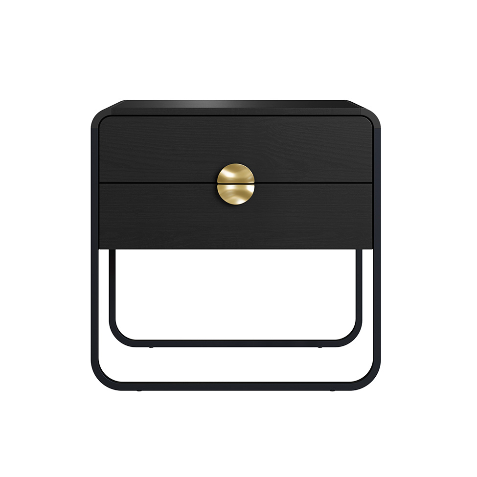 Mesa de Cabeceira Luna 2 Gavetas Preto e Dourado
