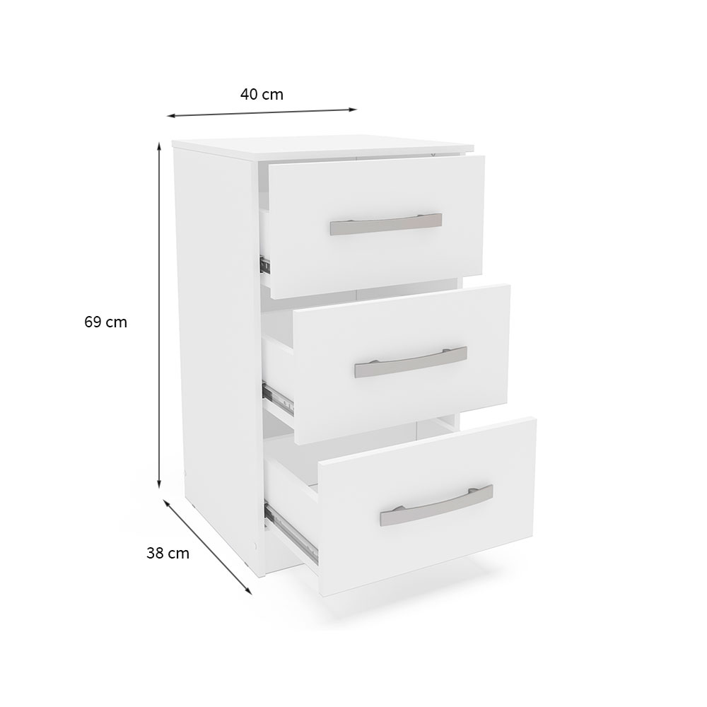 Mesa de Cabeceira Lynx 3 Gavetas Branca
