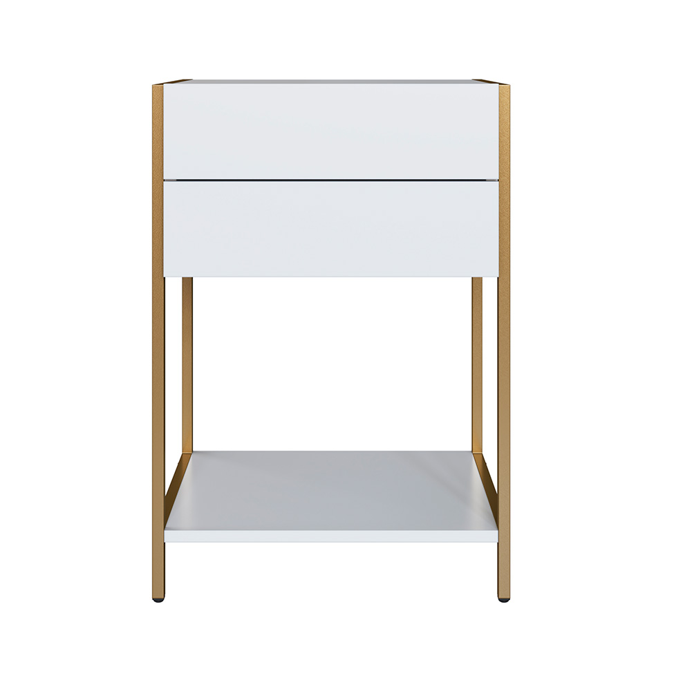 Mesa de Cabeceira Noruega 2 Gavetas Branca e Dourada