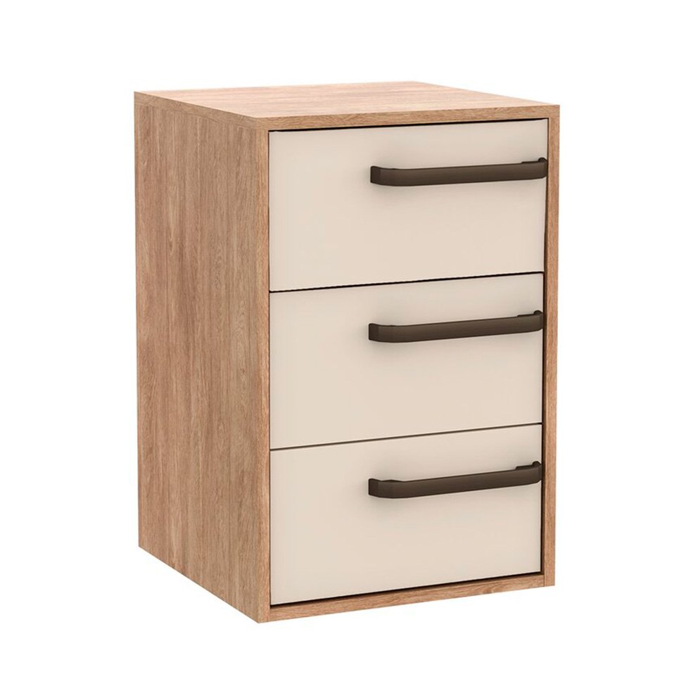 Mesa de Cabeceira Originale 3 Gavetas Carvalho e Off White