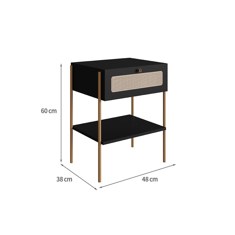 Mesa de Cabeceira Oslo 1 Gaveta Preta e Dourada