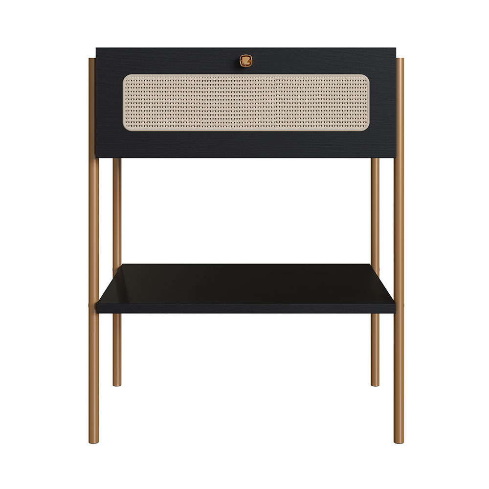 Mesa de Cabeceira Oslo 1 Gaveta Preta e Dourada