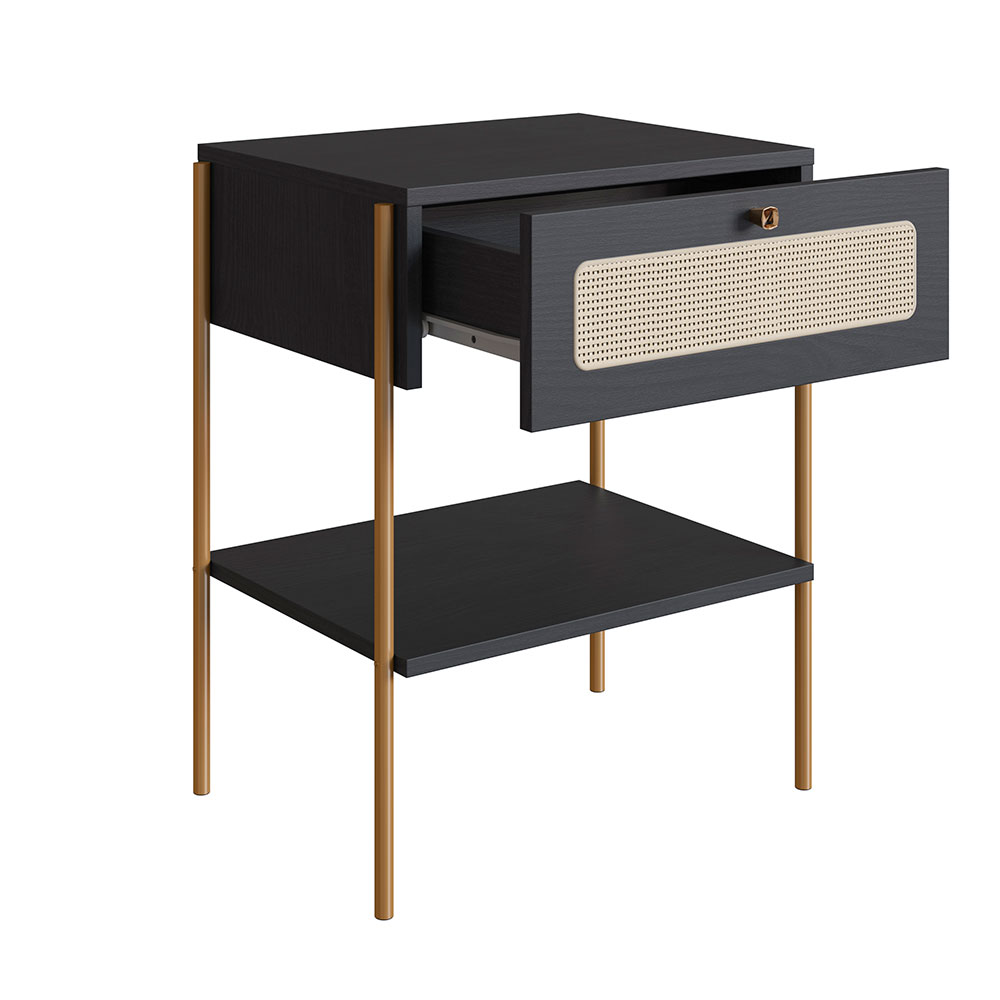 Mesa de Cabeceira Oslo 1 Gaveta Preta e Dourada