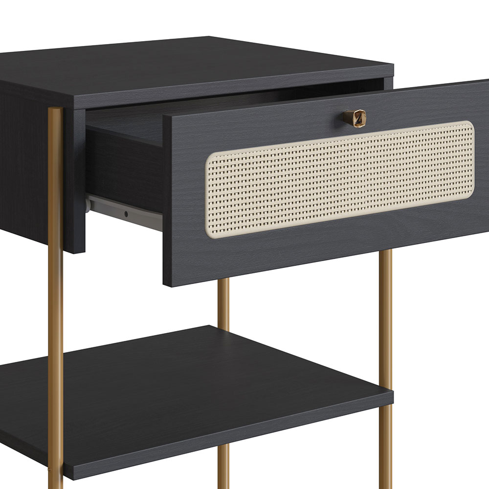 Mesa de Cabeceira Oslo 1 Gaveta Preta e Dourada