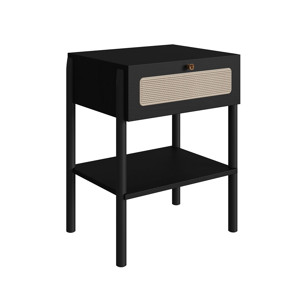 Mesa de Cabeceira Oslo 1 Gaveta Preta e Nero